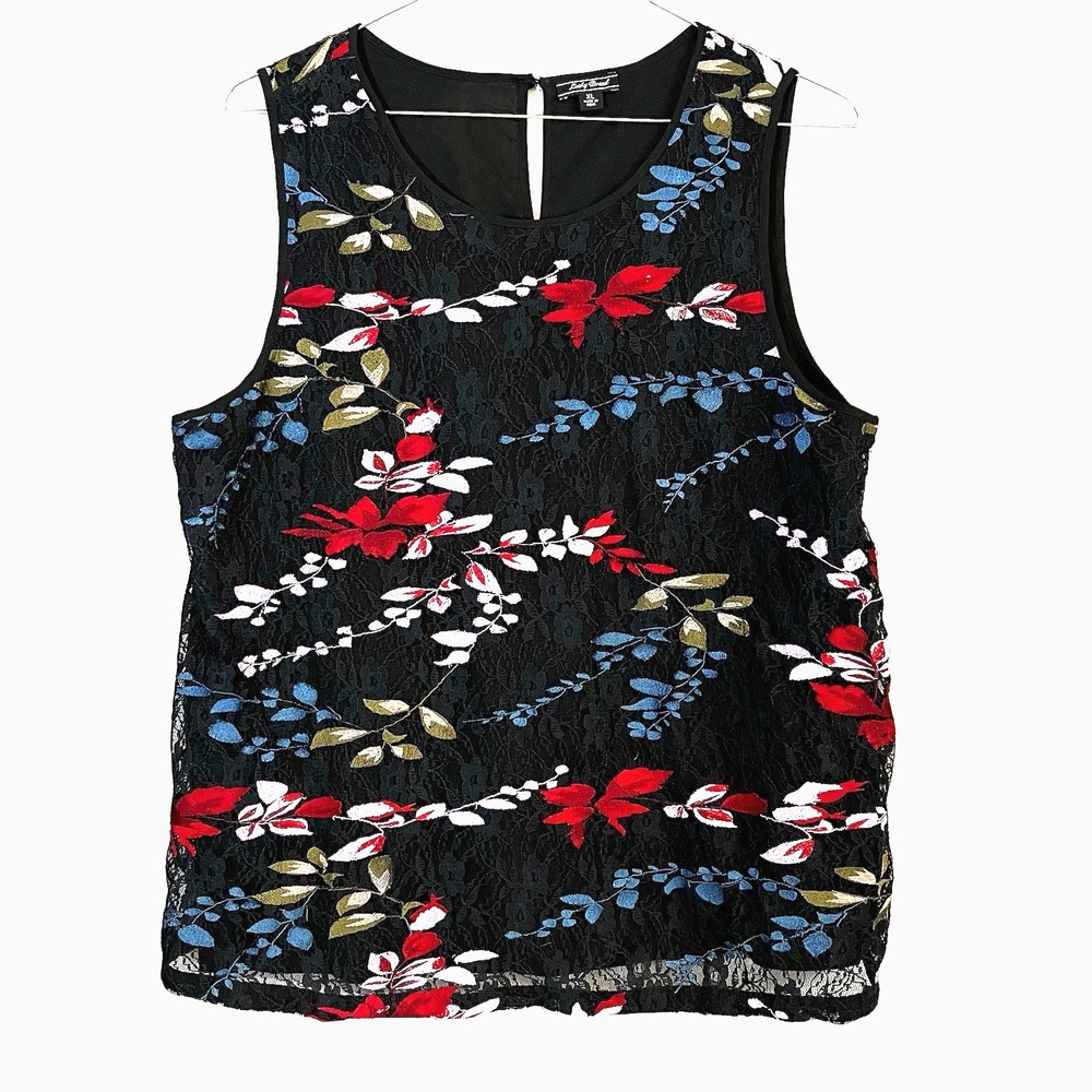 Lucky Brand Top Floral Embroidered Lace Tank Womens‎ XL Black RN80318
